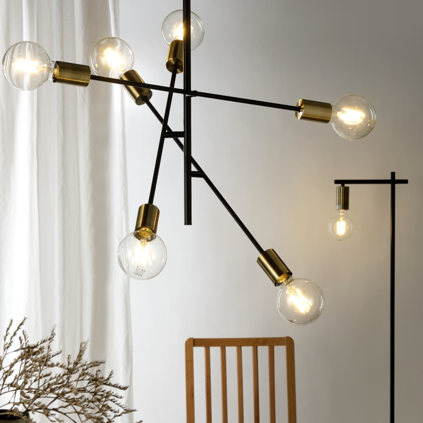 ONLI - Κρεμαστό φωτιστικό οροφής CROSS 6xE27/22W/230V μαύρο/ορείχαλκος
