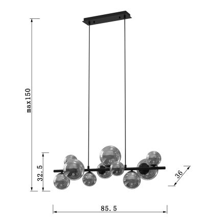 ONLI - Κρεμαστό φωτιστικό οροφής PALOMA 10xG9/10W/230V μαύρο/φιμέ
