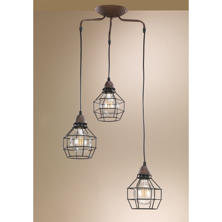 ONLI - Κρεμαστό φωτιστικό οροφής ΑΡΑΧΝΗ 3xE27/15W/230V μαύρο/καφέ