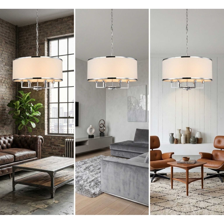 Open Design OR80209 - Κρεμαστό φωτιστικό CASA με αλυσίδα 3xE14/12W/230V εκρού/γυαλιστερό χρώμιο