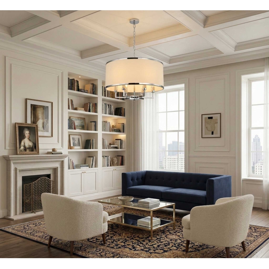 Open Design OR80216 - Κρεμαστό φωτιστικό με αλυσίδα CASA 6xE14/15W/230V εκρού/γυαλιστερό χρώμιο