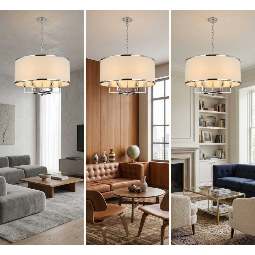 Open Design OR80216 - Κρεμαστό φωτιστικό με αλυσίδα CASA 6xE14/15W/230V εκρού/γυαλιστερό χρώμιο