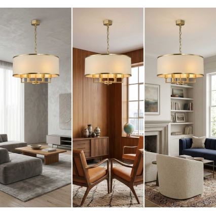 Open Design OR80230 - Κρεμαστός πολυέλαιος με αλυσίδα CASA 6xE14/15W/230V κρεμ/ορείχαλκος