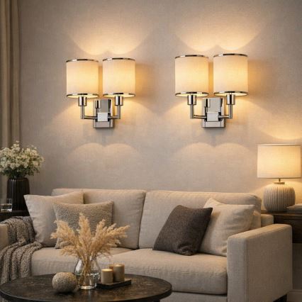 Open Design OR81497 - Επιτοίχιο φωτιστικό CASA 2xE14/12W/230V, γυαλιστερό χρώμιο/εκρού