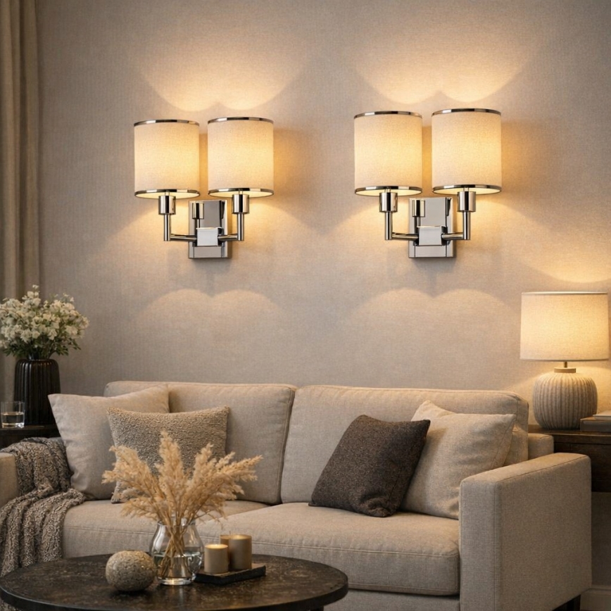 Open Design OR81497 - Επιτοίχιο φωτιστικό CASA 2xE14/12W/230V, γυαλιστερό χρώμιο/εκρού