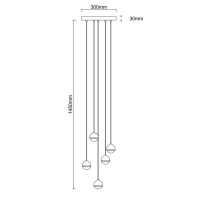 Open Design OR85518 - Κρεμαστό φωτιστικό LED σε καλώδιο BOLICINA 5xLED/5W/230V χρυσό/μαύρο