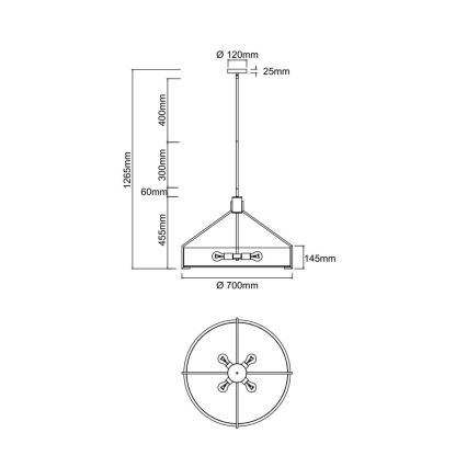 Open Design OR85655 - Φωτιστικό οροφής σε ράβδο DORETTO 6xE27/15W/230V Ø 70 cm ματ χρώμιο/λευκό
