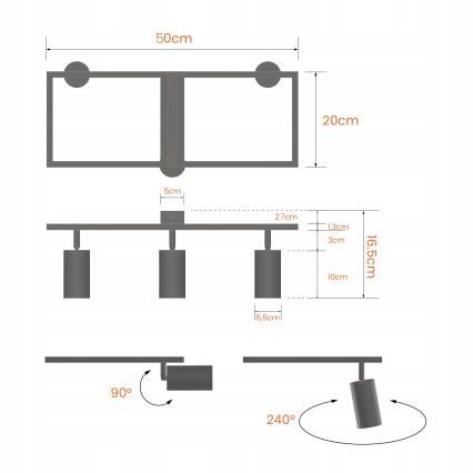 Σποτ φωτιστικό 3xGU10/30W/230V μαύρο