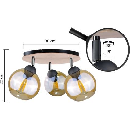Σποτ φωτιστικό THEA WOOD 3xE27/60W/230V διάμ. 30 εκ.