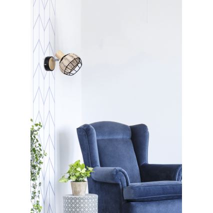Σποτ τοίχου TAJGA 1xE14/40W/230V rattan/μαύρο