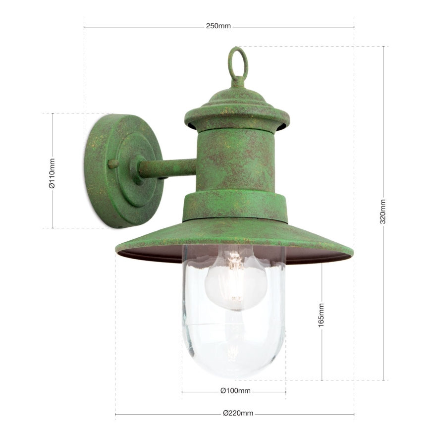 Φωτιστικό τοίχου εξωτερικού χώρου LEONIE 1xE27/60W/230V IP44 πράσινο