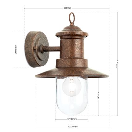 Φωτιστικό τοίχου εξωτερικού χώρου LEONIE 1xE27/60W/230V IP44 μπρονζέ
