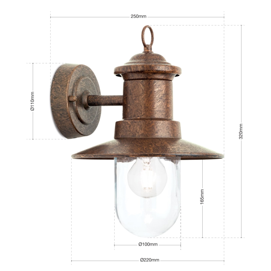 Φωτιστικό τοίχου εξωτερικού χώρου LEONIE 1xE27/60W/230V IP44 μπρονζέ