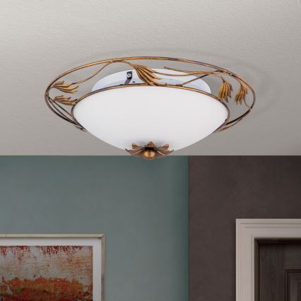 Φωτιστικό οροφής FLEUR 2xE27/60W/230V διάμετρος 40 cm μπρονζέ
