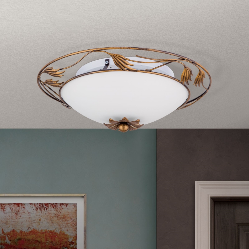 Φωτιστικό οροφής FLEUR 2xE27/60W/230V διάμετρος 40 cm μπρονζέ
