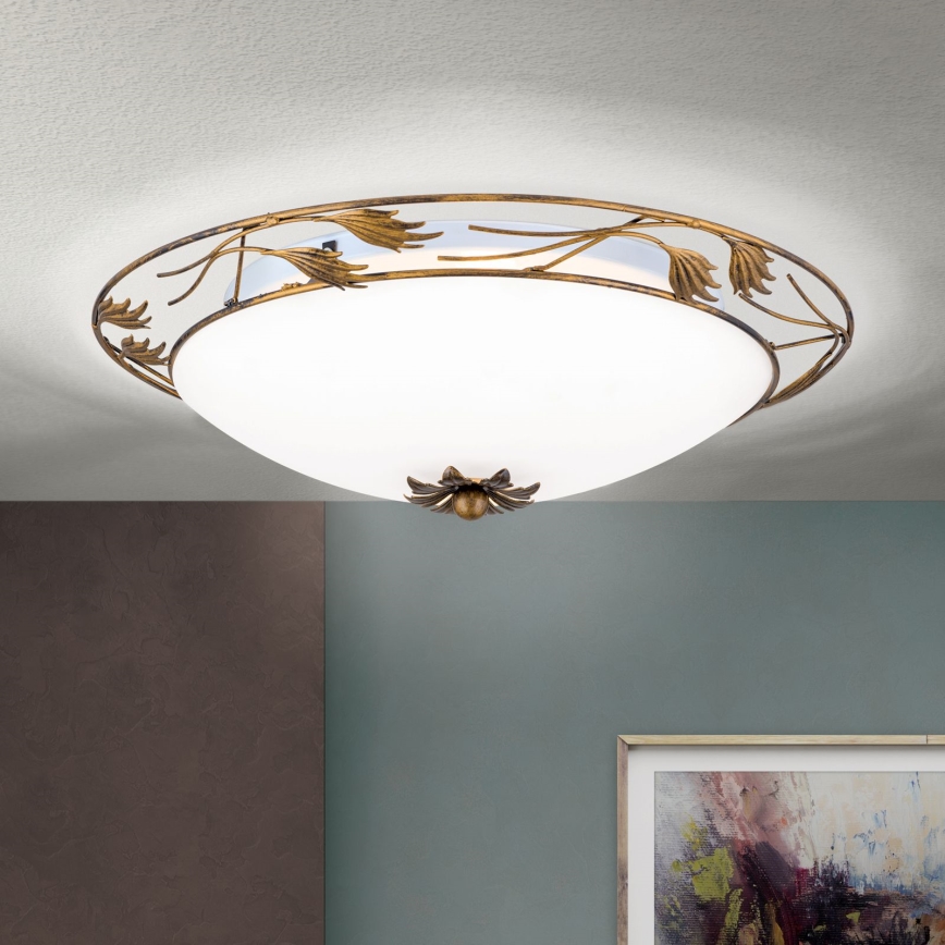 Φωτιστικό οροφής FLEUR 3xE27/60W/230V διάμετρος 50 cm μπρονζέ