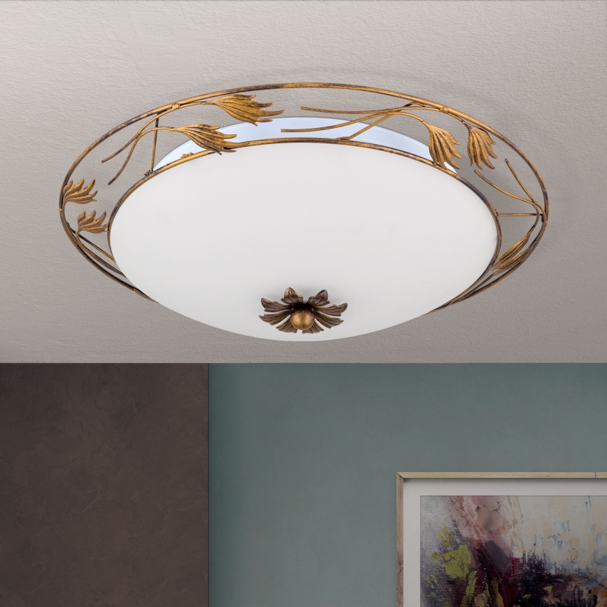 Φωτιστικό οροφής FLEUR 3xE27/60W/230V διάμετρος 50 cm μπρονζέ