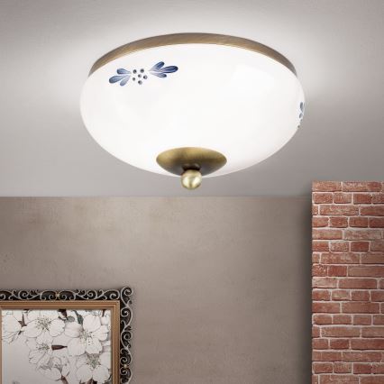 Φωτιστικό οροφής LANDHAUS, 1xE27/60W/230V, διάμετρος 21 cm, μπρονζέ/λευκό/μπλε