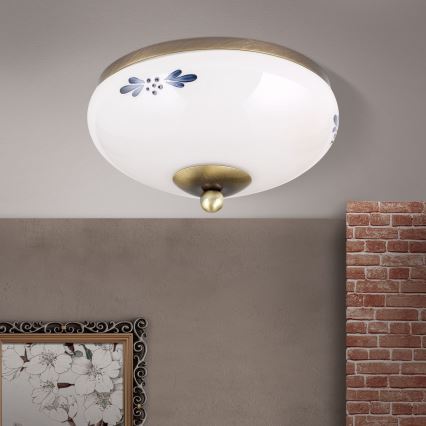 Φωτιστικό οροφής LANDHAUS, 1xE27/60W/230V, διάμετρος 21 cm, μπρονζέ/λευκό/μπλε