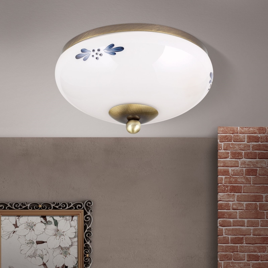 Φωτιστικό οροφής LANDHAUS, 1xE27/60W/230V, διάμετρος 21 cm, μπρονζέ/λευκό/μπλε