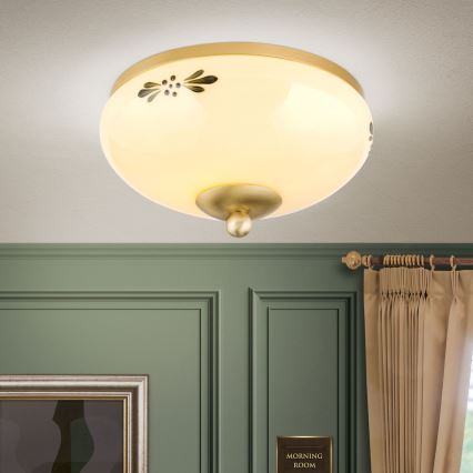 Φωτιστικό οροφής LANDHAUS 1xE27/60W/230V Ø 21 cm μπρούτζινο/μπεζ/πράσινο
