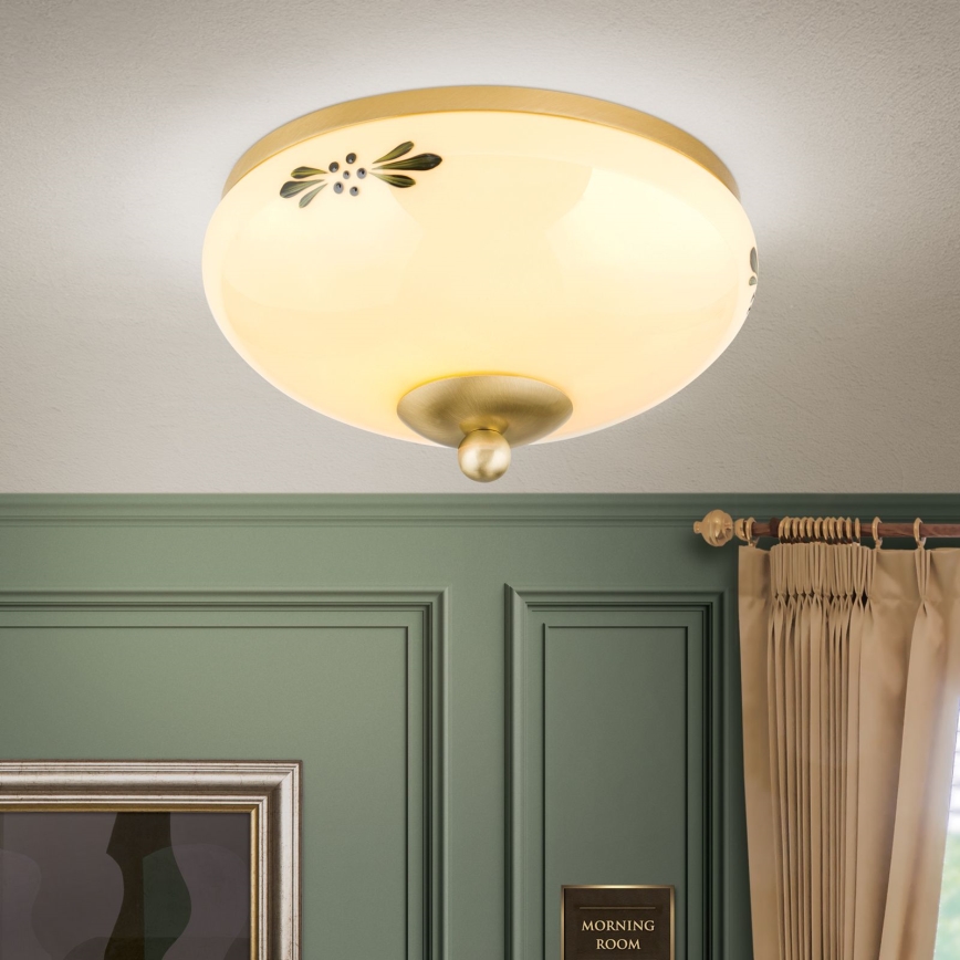 Φωτιστικό οροφής LANDHAUS 1xE27/60W/230V διάμετρος 21 cm ορείχαλκος/μπεζ
