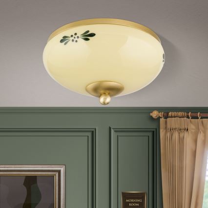 Φωτιστικό οροφής LANDHAUS 1xE27/60W/230V διάμετρος 21 cm ορείχαλκος/μπεζ