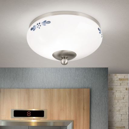 Φωτιστικό οροφής LANDHAUS 1xE27/60W/230V διάμετρος 21 cm ματ χρώμιο/λευκό