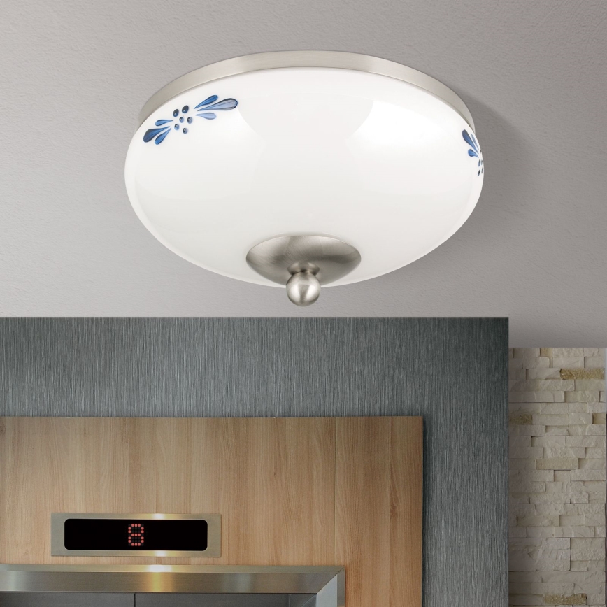 Φωτιστικό οροφής LANDHAUS 1xE27/60W/230V διάμετρος 21 cm ματ χρώμιο/λευκό