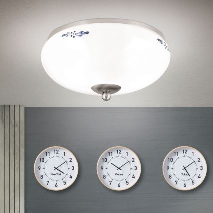 Φωτιστικό οροφής LANDHAUS 2xE27/60W/230V Ø 28 εκ. ματ χρώμιο/λευκό/μπλε