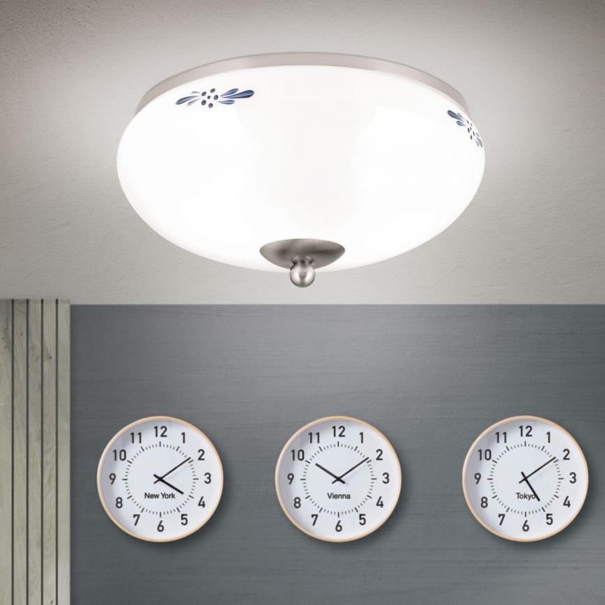 Φωτιστικό οροφής LANDHAUS 2xE27/60W/230V Ø 28 εκ. ματ χρώμιο/λευκό/μπλε