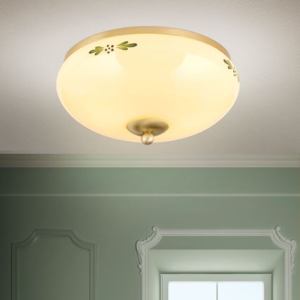 Φωτιστικό οροφής LANDHAUS 2xE27/60W/230V διάμετρος 28 cm ορείχαλκος/μπεζ