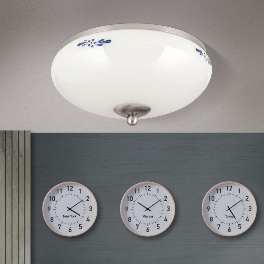 Φωτιστικό οροφής LANDHAUS 2xE27/60W/230V διάμετρος 28 cm ματ χρώμιο/λευκό
