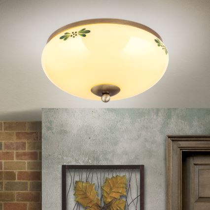 Φωτιστικό οροφής LANDHAUS 2xE27/60W/230V διάμετρος 28 cm μπρονζέ/μπεζ