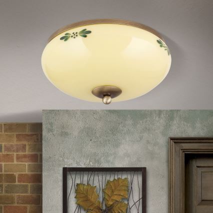 Φωτιστικό οροφής LANDHAUS 2xE27/60W/230V διάμετρος 28 cm μπρονζέ/μπεζ