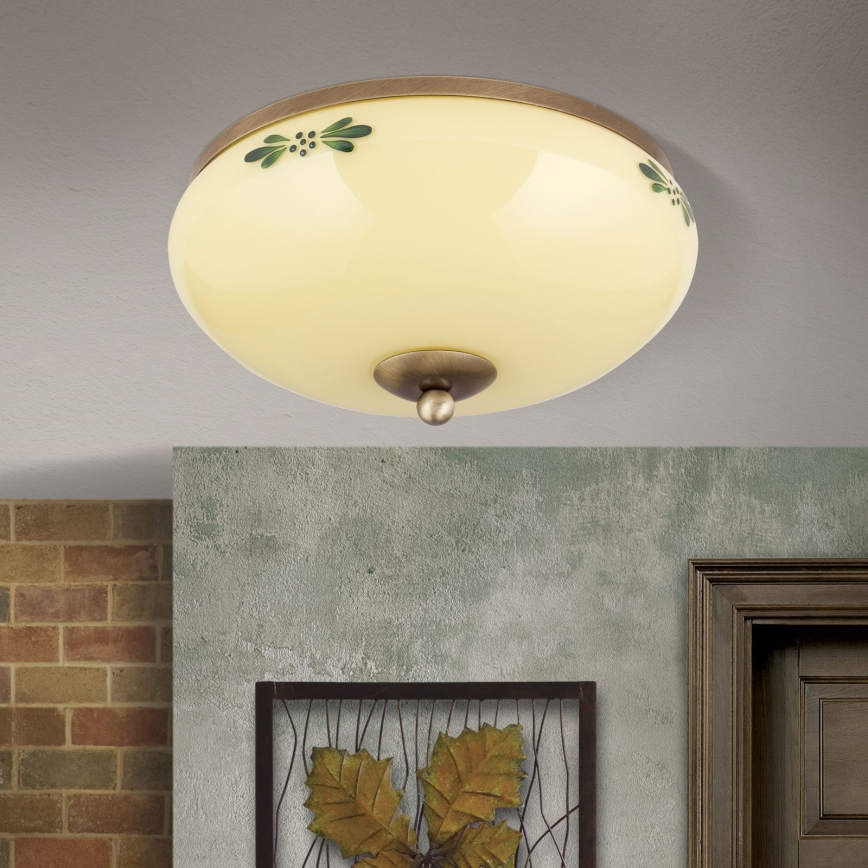 Φωτιστικό οροφής LANDHAUS 2xE27/60W/230V διάμετρος 28 cm μπρονζέ/μπεζ