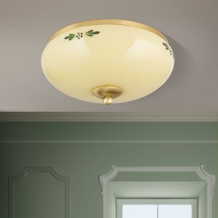 Φωτιστικό οροφής LANDHAUS 2xE27/60W/230V διάμετρος 28 cm ορείχαλκος/μπεζ