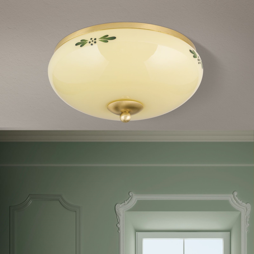 Φωτιστικό οροφής LANDHAUS 2xE27/60W/230V διάμετρος 28 cm ορείχαλκος/μπεζ