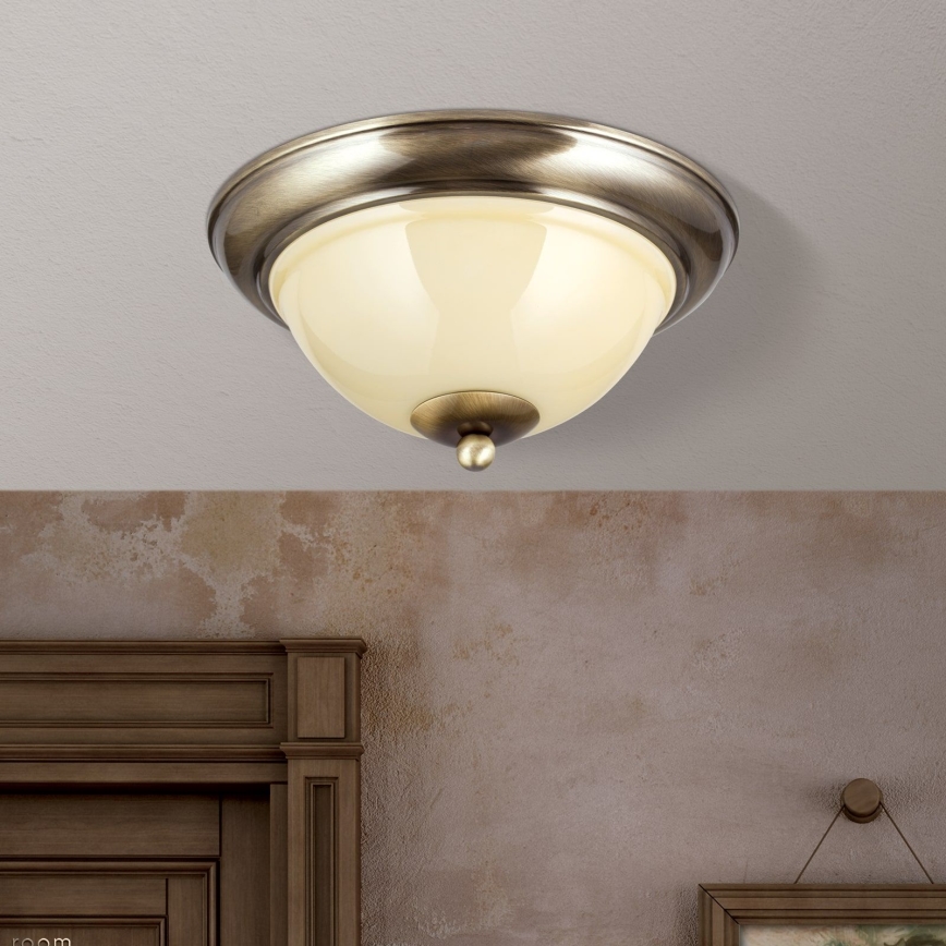 Φωτιστικό οροφής AUSTRIAN OLD LAMP 2xE27/60W/230V διάμετρος 27 cm μπρονζέ/μπεζ