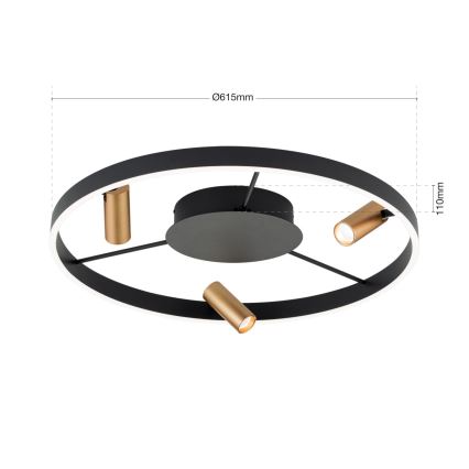 LED Dimmable φωτιστικό οροφής BERLIN LED/50W/230V μαύρο/χρυσό