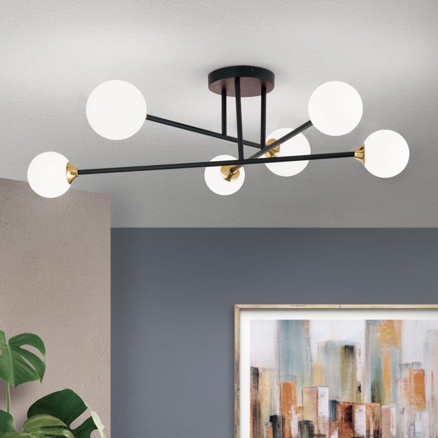 Πλαφονιέρα οροφής SNOWWHITE 6xG9/20W/230V διάμετρος 84 cm μαύρο/χρυσό