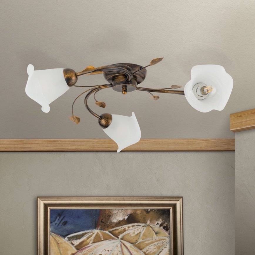 Πλαφονιέρα οροφής SISI 3xE14/40W/230V διάμετρος 60 cm μπρονζέ/πατίνα