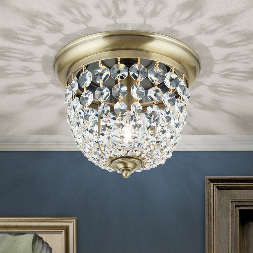 Κρυστάλλινο φωτιστικό οροφής PLAFOND 1xE27/40W/230V διάμετρος 26 cm μπρονζέ