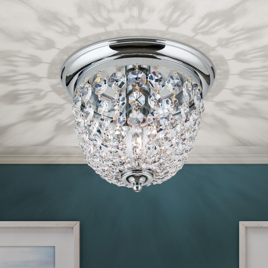 Κρυστάλλινο φωτιστικό οροφής PLAFOND 1xE27/40W/230V διάμετρος 26 cm γυαλιστερό χρώμιο