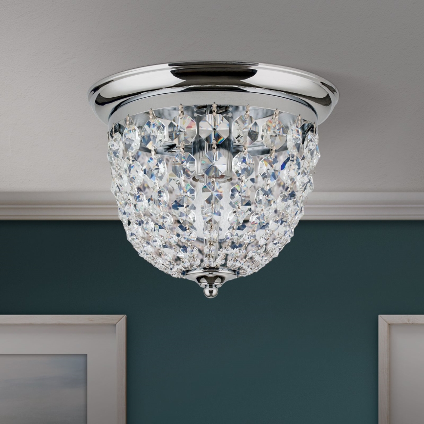 Κρυστάλλινο φωτιστικό οροφής PLAFOND 1xE27/40W/230V διάμετρος 26 cm γυαλιστερό χρώμιο
