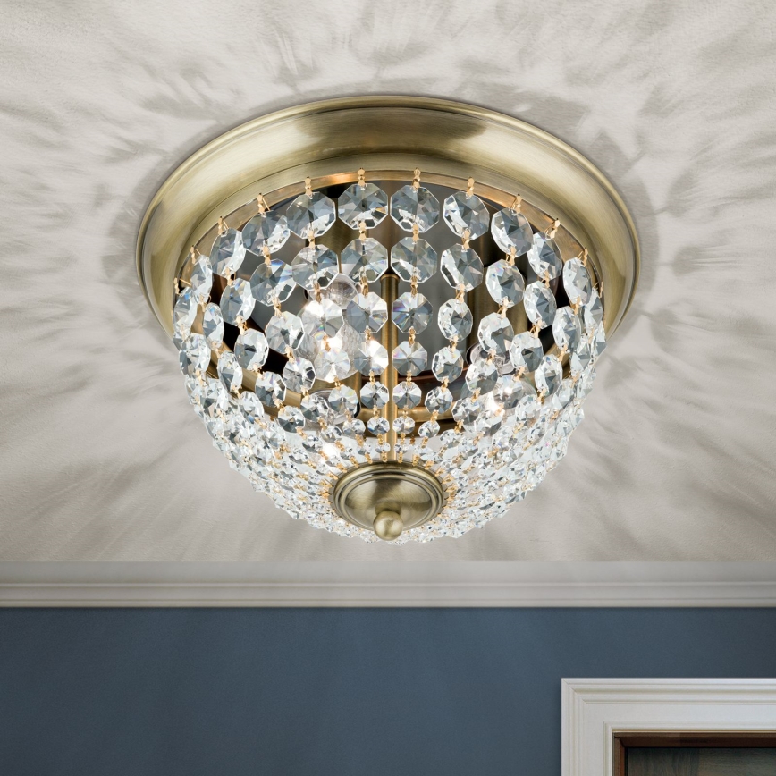 Κρυστάλλινο φωτιστικό οροφής PLAFOND 3xE27/40W/230V διάμετρος 35 cm μπρονζέ