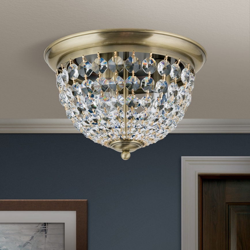Κρυστάλλινο φωτιστικό οροφής PLAFOND 3xE27/40W/230V διάμετρος 35 cm μπρονζέ