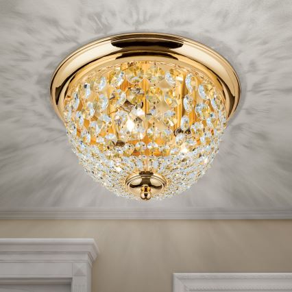 Κρυστάλλινο φωτιστικό οροφής PLAFOND 3xE27/40W/230V διάμετρος 35 cm χρυσό