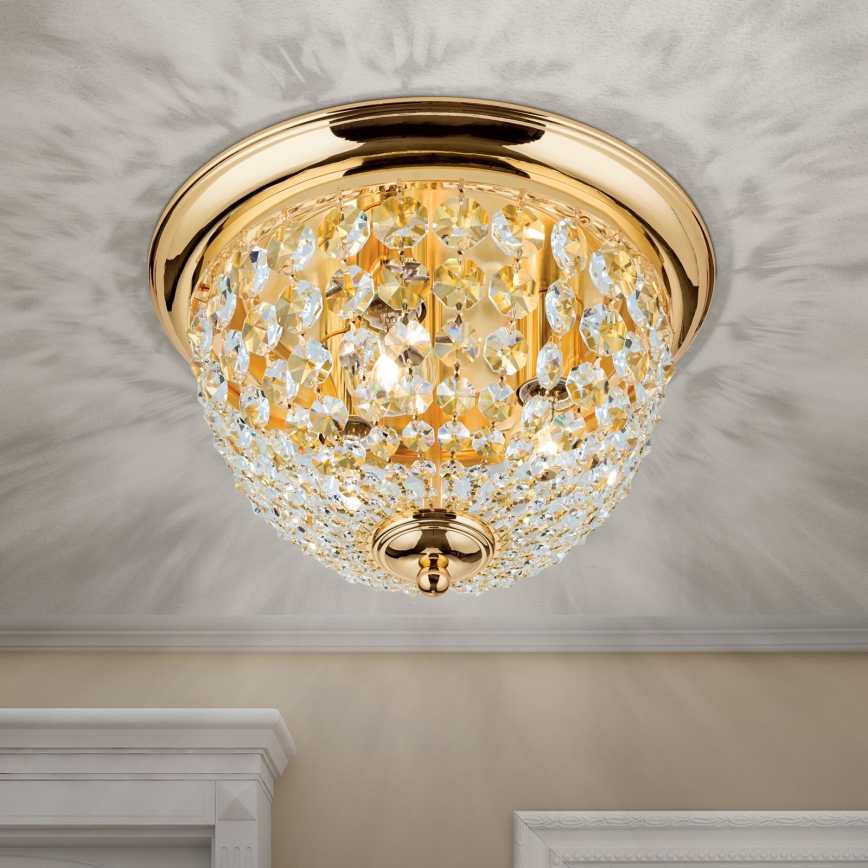 Κρυστάλλινο φωτιστικό οροφής PLAFOND 3xE27/40W/230V διάμετρος 35 cm χρυσό