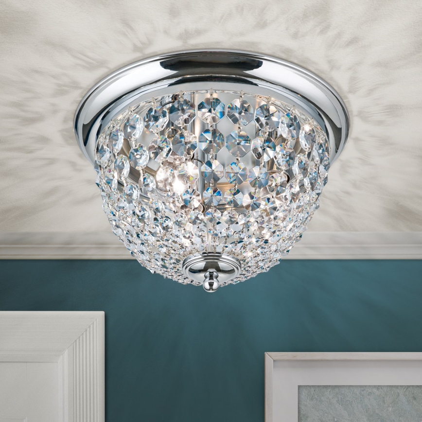 Κρυστάλλινο φωτιστικό οροφής PLAFOND 3xE27/40W/230V διάμετρος 35 cm γυαλιστερό χρώμιο